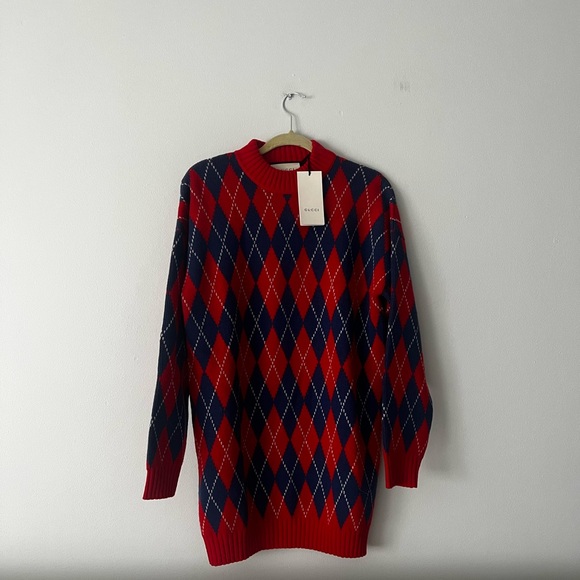 Gucci Argyle Jacquard Sweater Dress - Picture 2 of 10